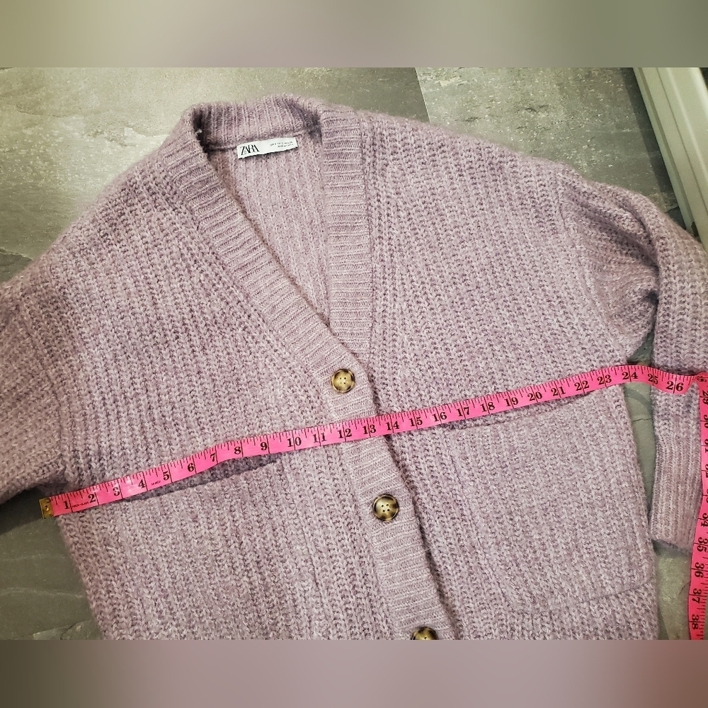 Zara Chunky Heathered Lavender Knit Sweater Cardigan. Oversized S. Alpaga. Wool. - Picture 5 of 6